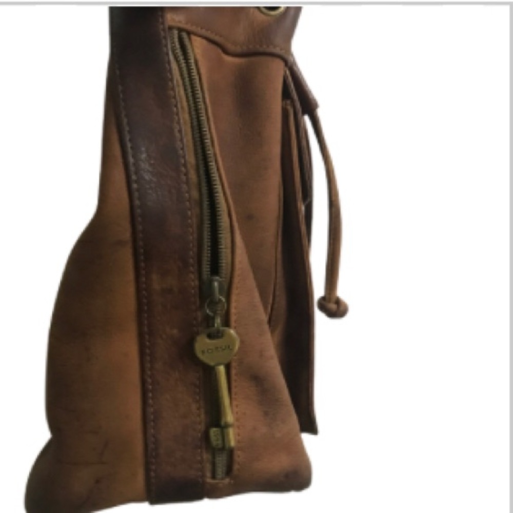 Fossil Y2k Leather Drawstring Bucket Crossbody Bag - image 5